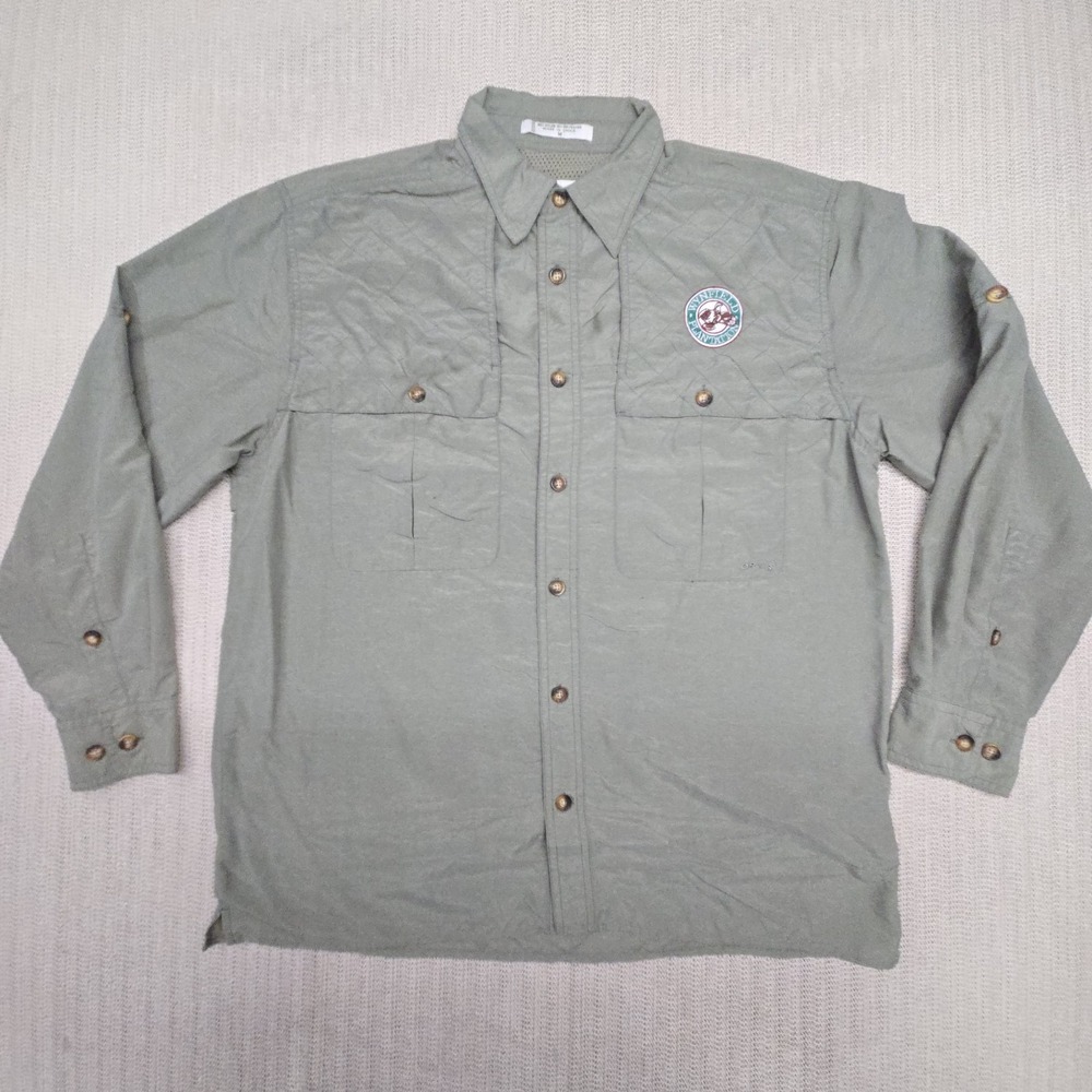 Orvis Wynfield Plantation Shirt Mens Medium Green Long Sleeve Hunting Button-Up